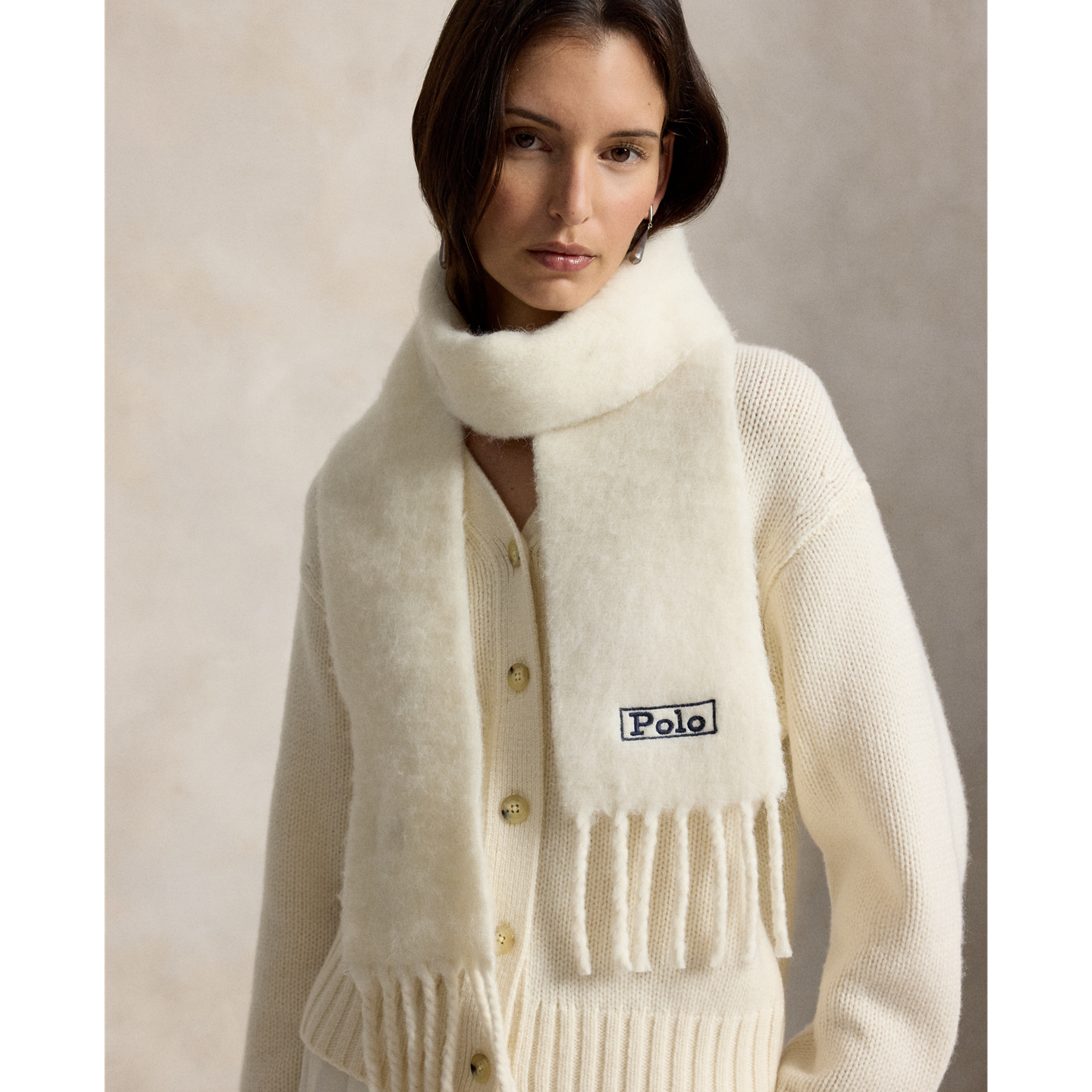 Женский шарф Ralph Lauren Brushed Wool-Blend Fringe, цвет: Кремовый — фото 2