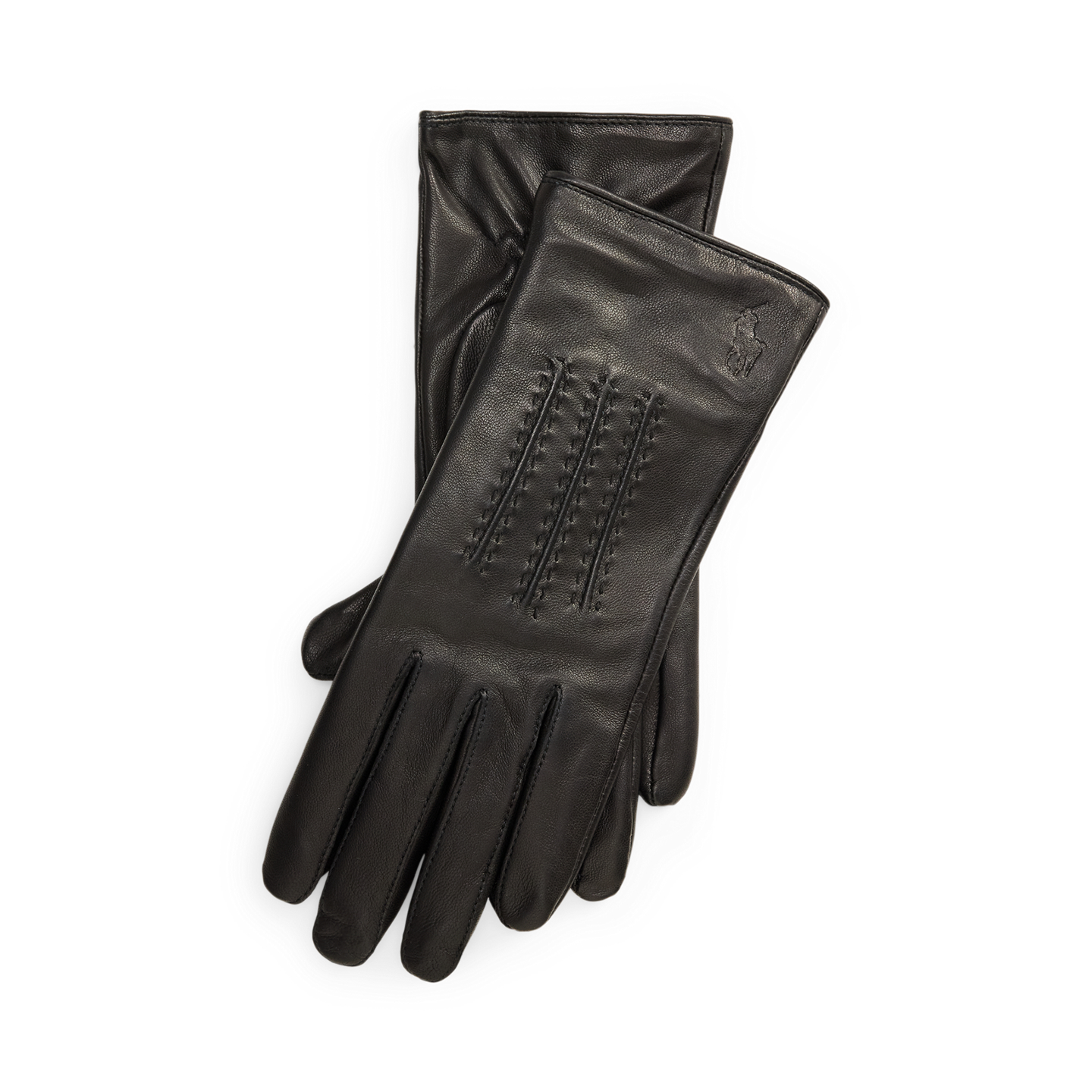 Женские перчатки Ralph Lauren Stitched Leather Gloves, цвет: Чёрный — фото 2