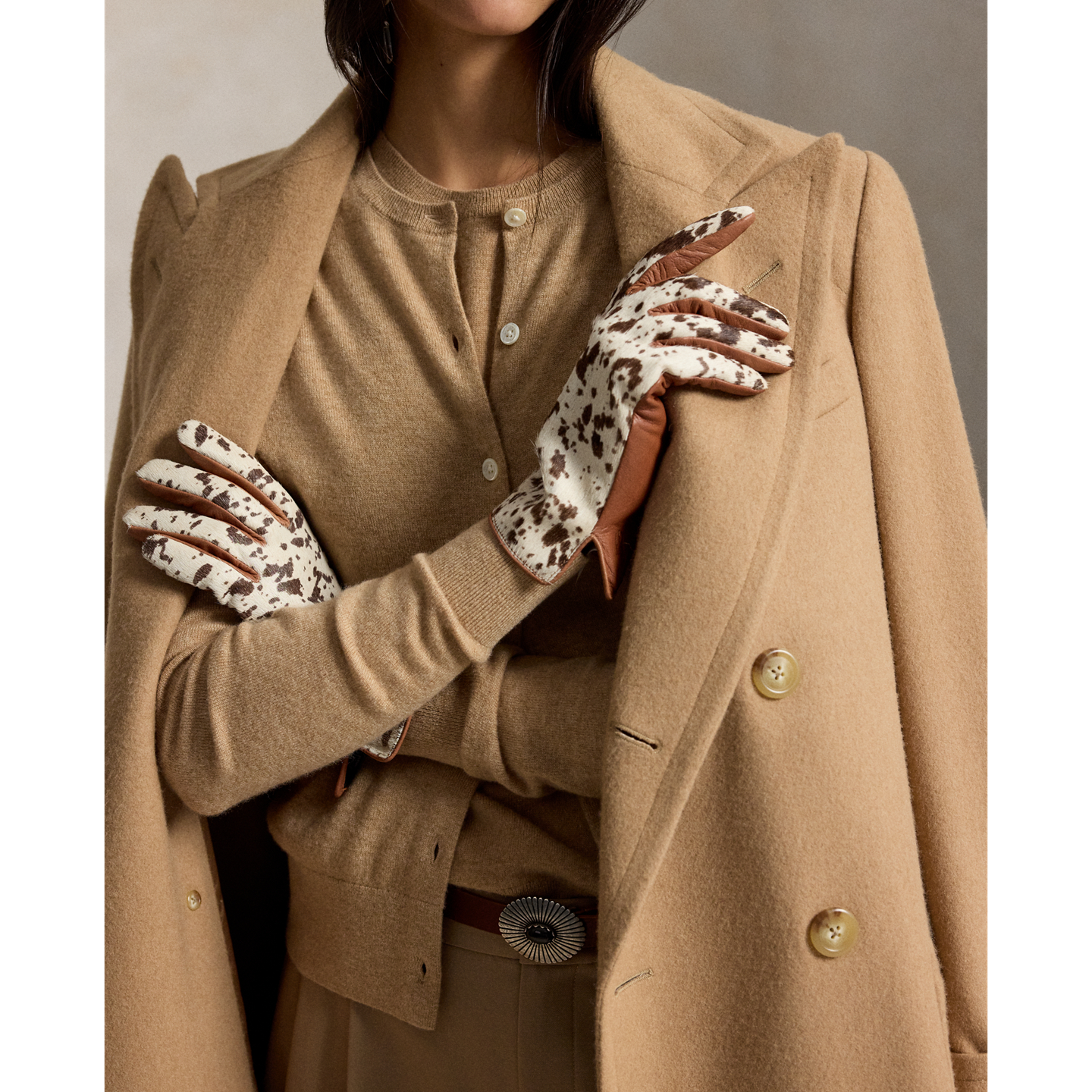 Женские перчатки Ralph Lauren Haircalf-Leather Gloves, цвет: Коньячный — фото 2
