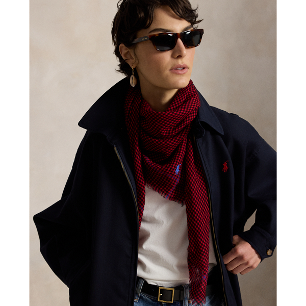 Checked Wool Square Scarf