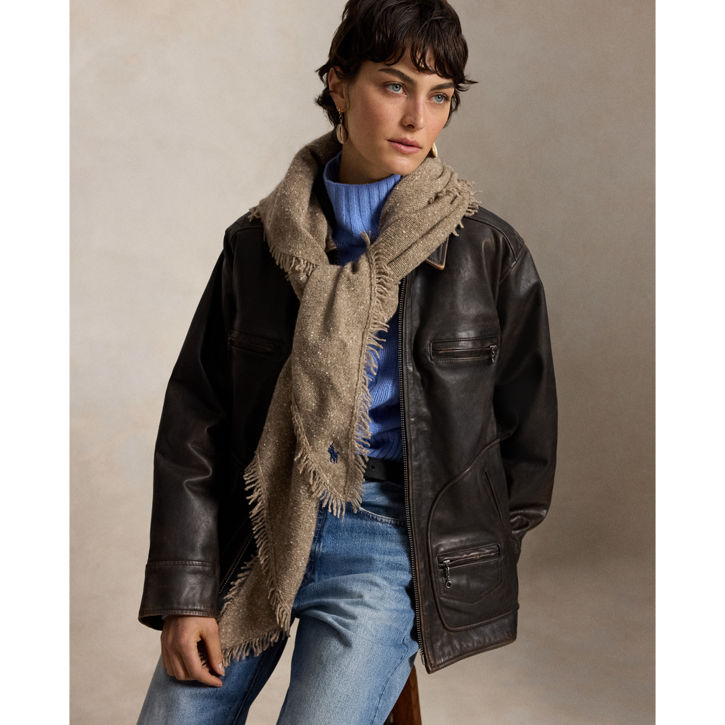 Женский шарф Ralph Lauren Oversize Yak-Wool Wrap, цвет: Бежевый — фото 2