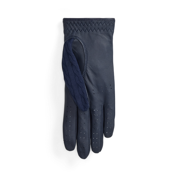Refined Navy Women's Logo Leather-Trim Cable Gloves RLX 2