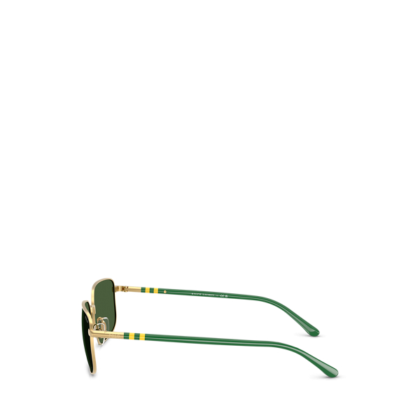 Semi Shiny Pale Gold Heritage Rugby-Stripe Metal Sunglasses Polo Ralph Lauren 3