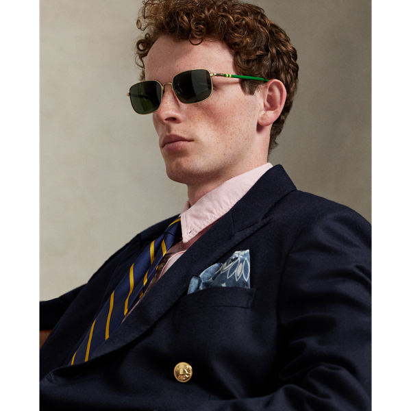 Semi Shiny Pale Gold Heritage Rugby-Stripe Metal Sunglasses Polo Ralph Lauren 4