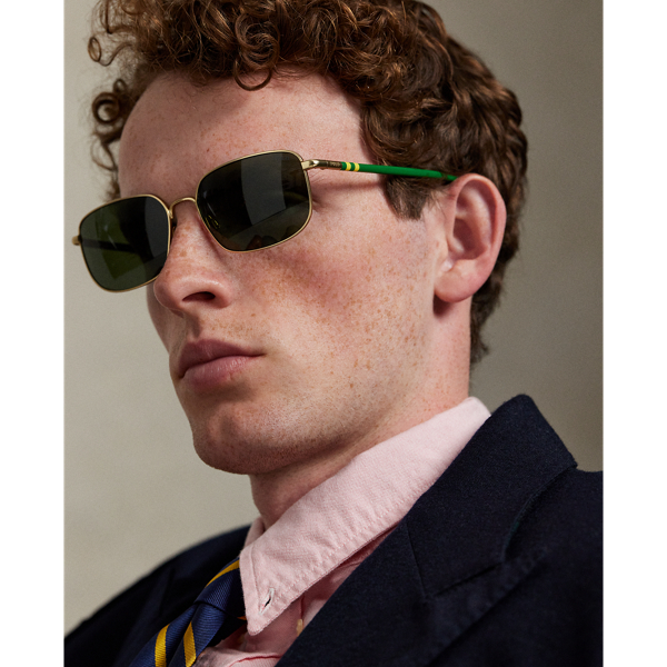 Semi Shiny Pale Gold Heritage Rugby-Stripe Metal Sunglasses Polo Ralph Lauren 5
