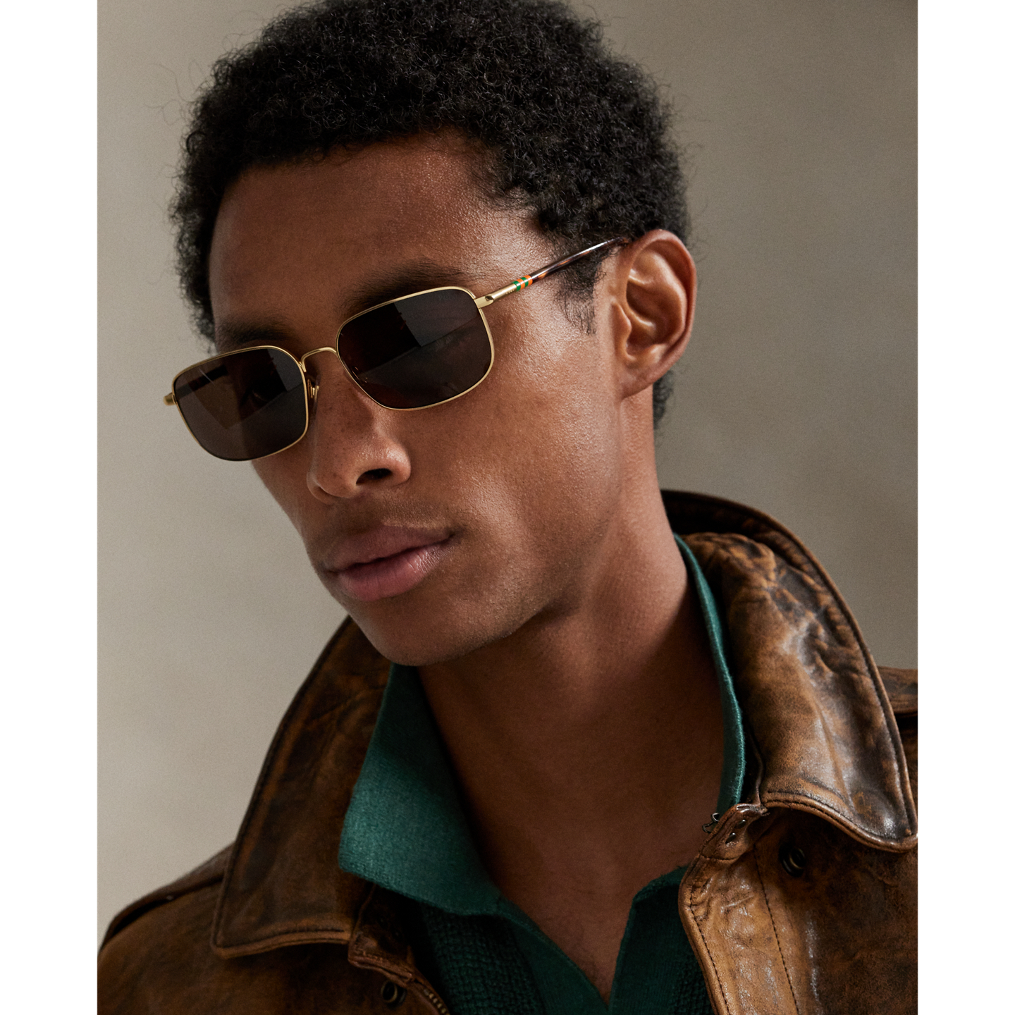 Мужские солнцезащитные очки Ralph Lauren Heritage Rugby-Stripe Metal Sunglasses, цвет: Блестящий золотой — фото 3