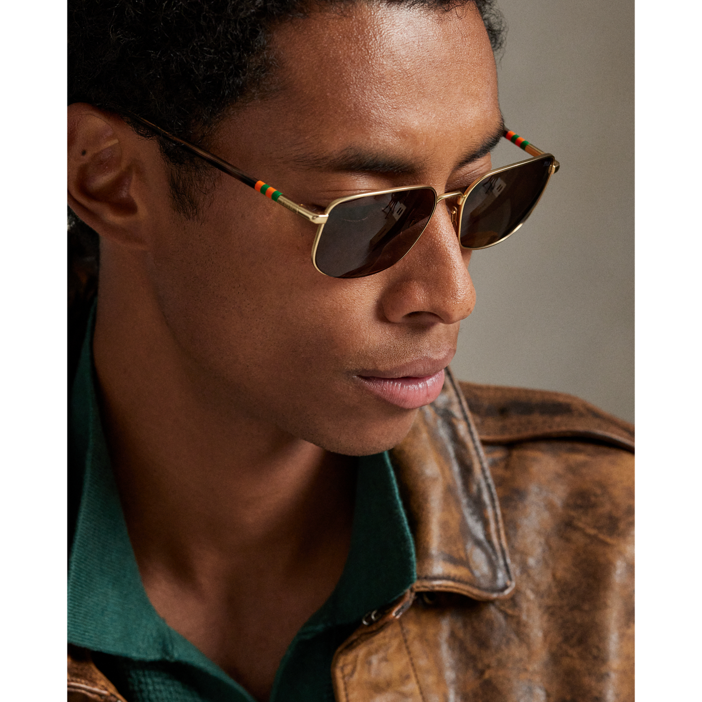 Мужские солнцезащитные очки Ralph Lauren Heritage Rugby-Stripe Metal Sunglasses, цвет: Блестящий золотой — фото 4