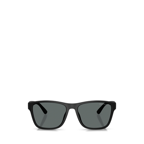 Мужские солнцезащитные очки Ralph Lauren Striped-Temple Square Sunglasses, цвет: Матовый чёрный