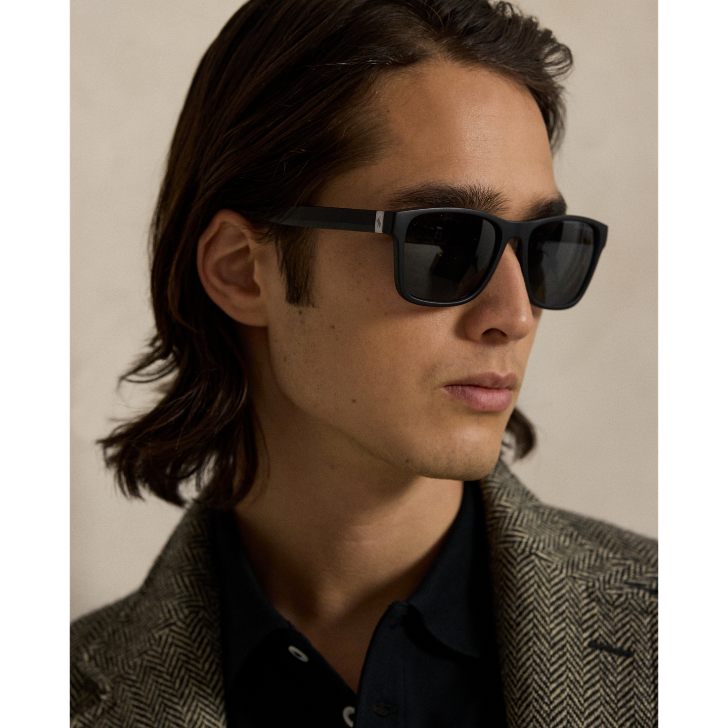 Мужские солнцезащитные очки Ralph Lauren Striped-Temple Square Sunglasses, цвет: Матовый чёрный — фото 4