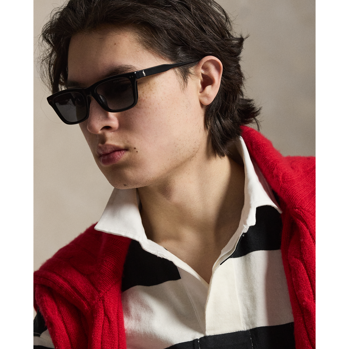 Мужские солнцезащитные очки Ralph Lauren Rugby-Stripe Square Sunglasses, цвет: Блестящий чёрный — фото 3