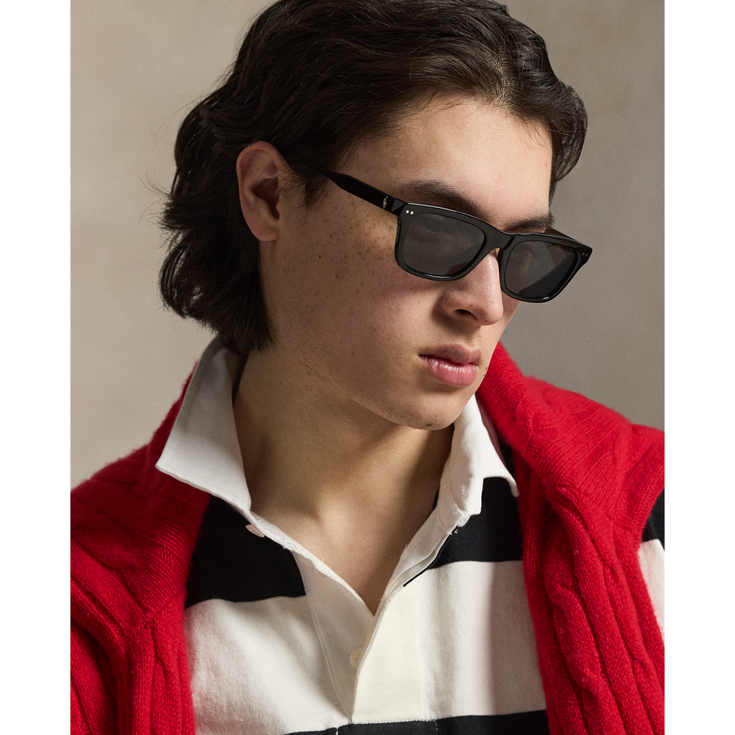 Мужские солнцезащитные очки Ralph Lauren Rugby-Stripe Square Sunglasses, цвет: Блестящий чёрный — фото 4