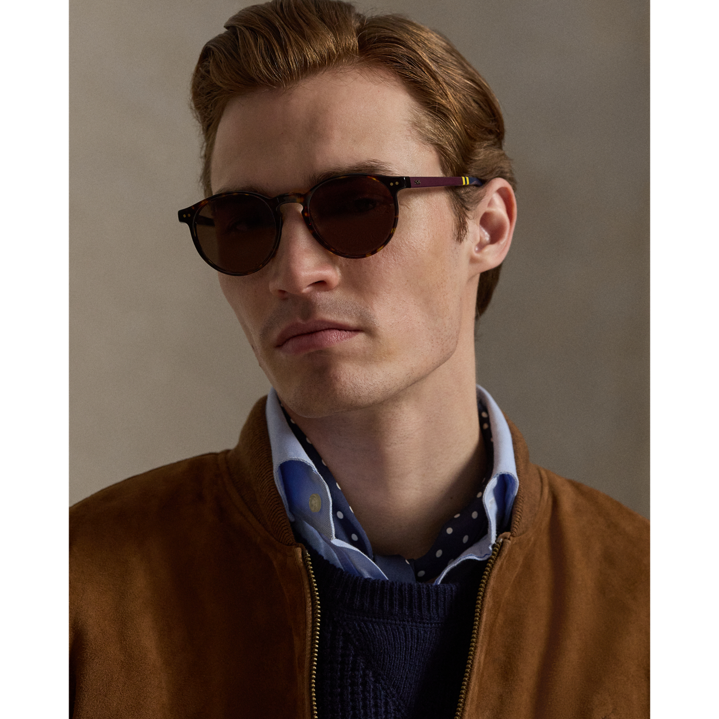 Мужские солнцезащитные очки Ralph Lauren Rugby-Stripe Round Sunglasses, цвет: Тёмный гавана — фото 3