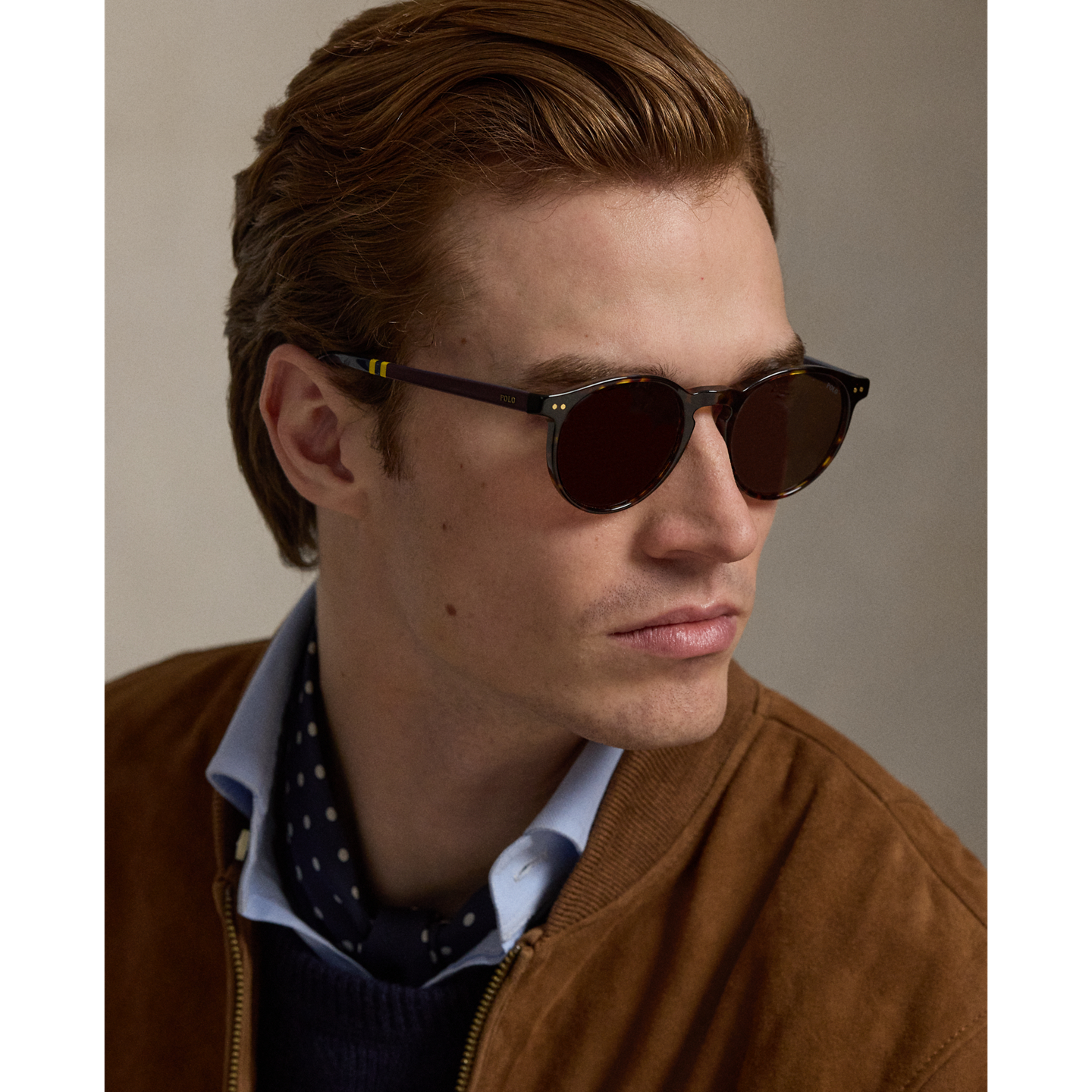 Мужские солнцезащитные очки Ralph Lauren Rugby-Stripe Round Sunglasses, цвет: Тёмный гавана — фото 4