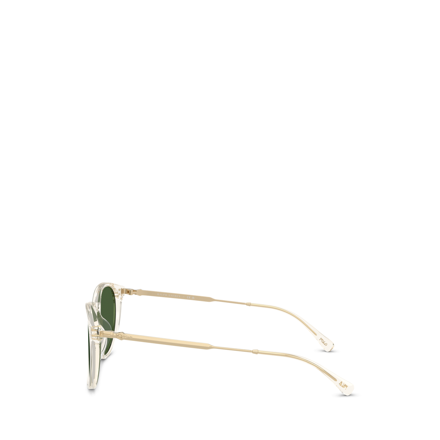 Мужские солнцезащитные очки Ralph Lauren Pen-Temple Round Sunglasses, цвет: Блестящий прозрачный жёлтый — фото 2