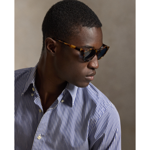 Shiny Red Havana Rugby-Stripe Round Sunglasses Polo Ralph Lauren 4