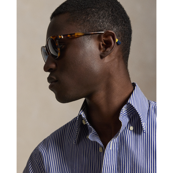 Shiny Red Havana Rugby-Stripe Round Sunglasses Polo Ralph Lauren 5