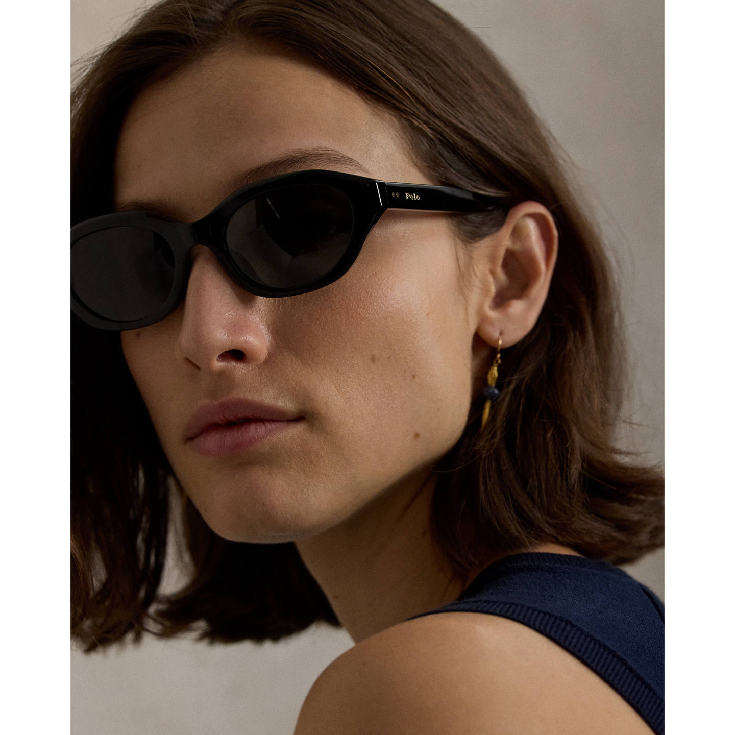 Женские солнцезащитные очки Ralph Lauren Polo Rectangle Cat-Eye Sunglasses, цвет: Блестящий чёрный — фото 4