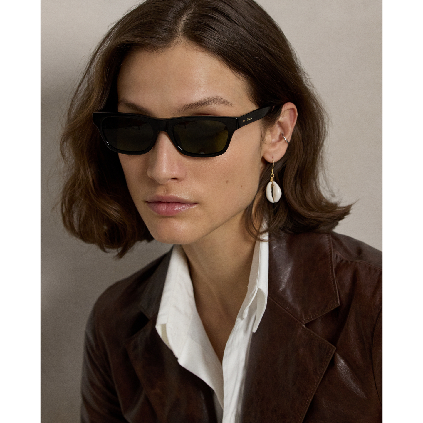 Женские солнцезащитные очки Ralph Lauren Polo Rectangle Sunglasses, цвет: Блестящий чёрный — фото 3