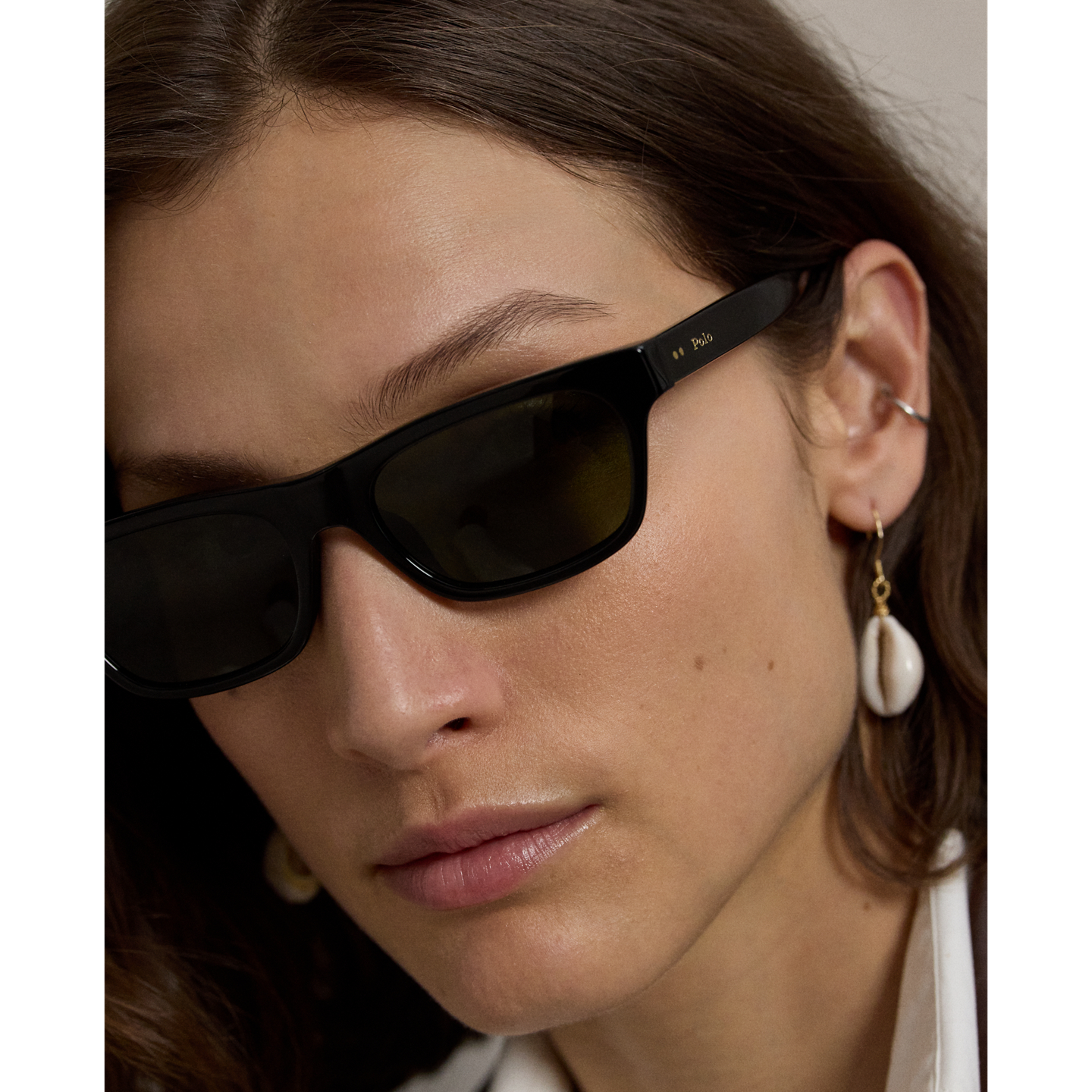Женские солнцезащитные очки Ralph Lauren Polo Rectangle Sunglasses, цвет: Блестящий чёрный — фото 4