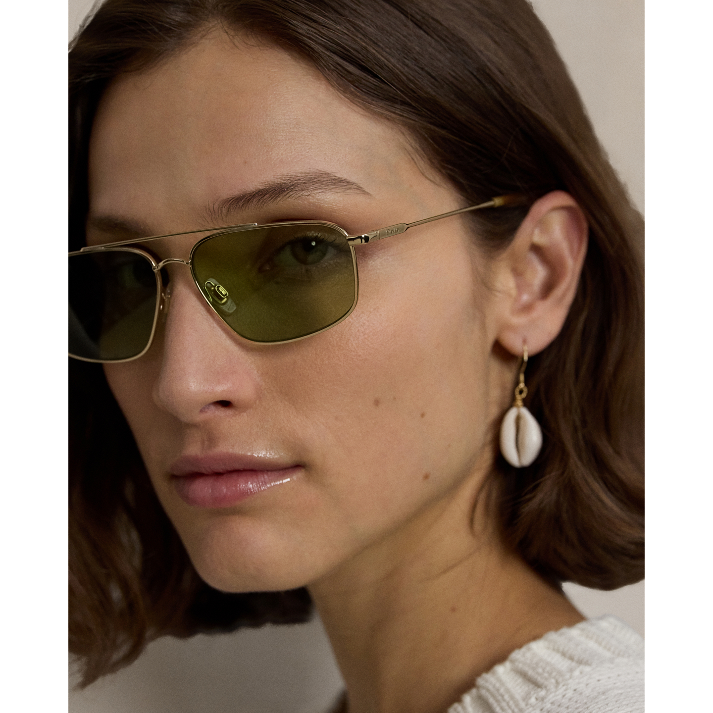Женские солнцезащитные очки Ralph Lauren Polo Rectangle Aviator Sunglasses, цвет: Блестящий золотой — фото 3