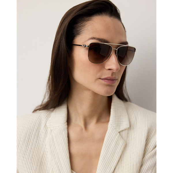 Shiny Silver Stirrup Pilot Sunglasses Ralph Lauren 4