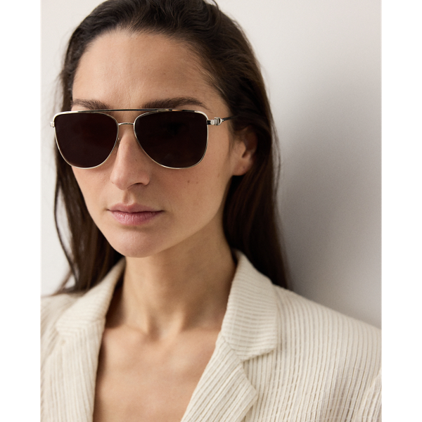 Shiny Silver Stirrup Pilot Sunglasses Ralph Lauren 5