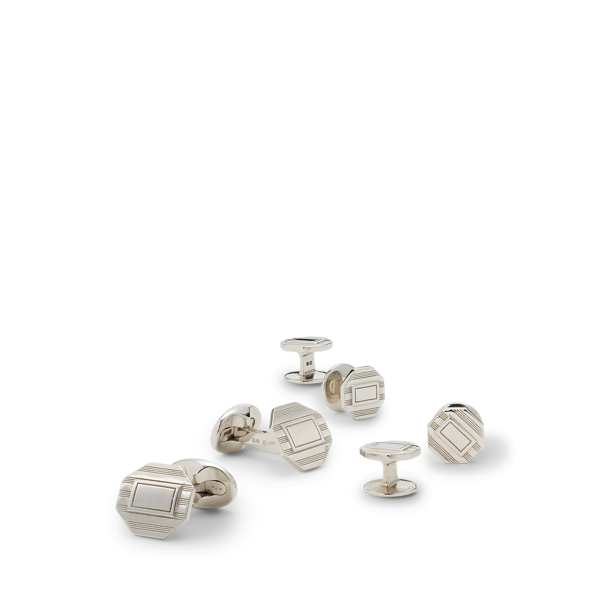 Silver Engine-Turned Cuff Links & Studs
