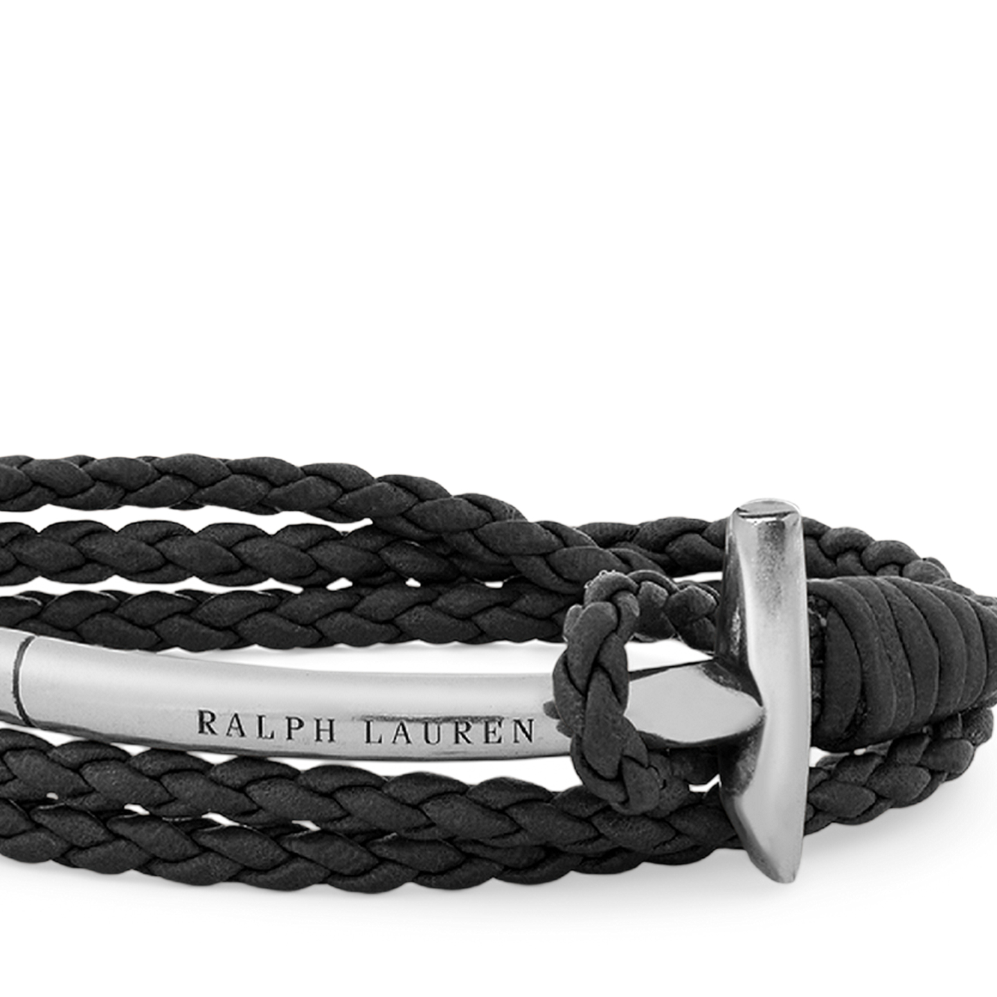 Мужской браслет Ralph Lauren Triple-Wrap Leather Mallet, цвет: Серый чёрный — фото 1