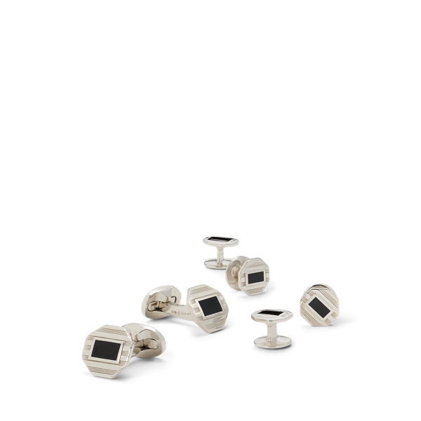 Silver Engine-Turned Cuff Links & Studs