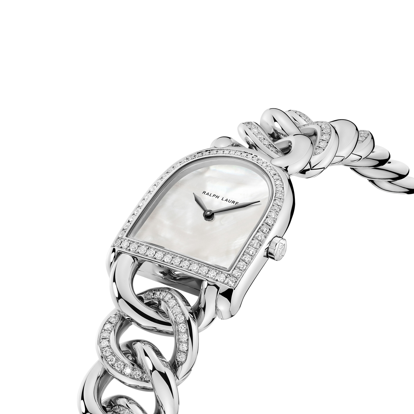 Женские футболки Ralph Lauren Pearl Dial Petite-Link Steel Diamond, цвет: Жемчужный — фото 1