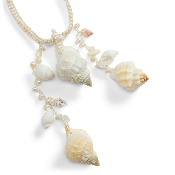Cream/Silver Triple-Shell Drop Crochet Necklace Ralph Lauren Collection 2