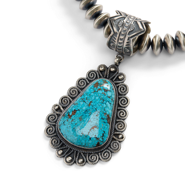 Silver Solid Leon & Val Martinez Turquoise Necklace Polo Ralph Lauren 3