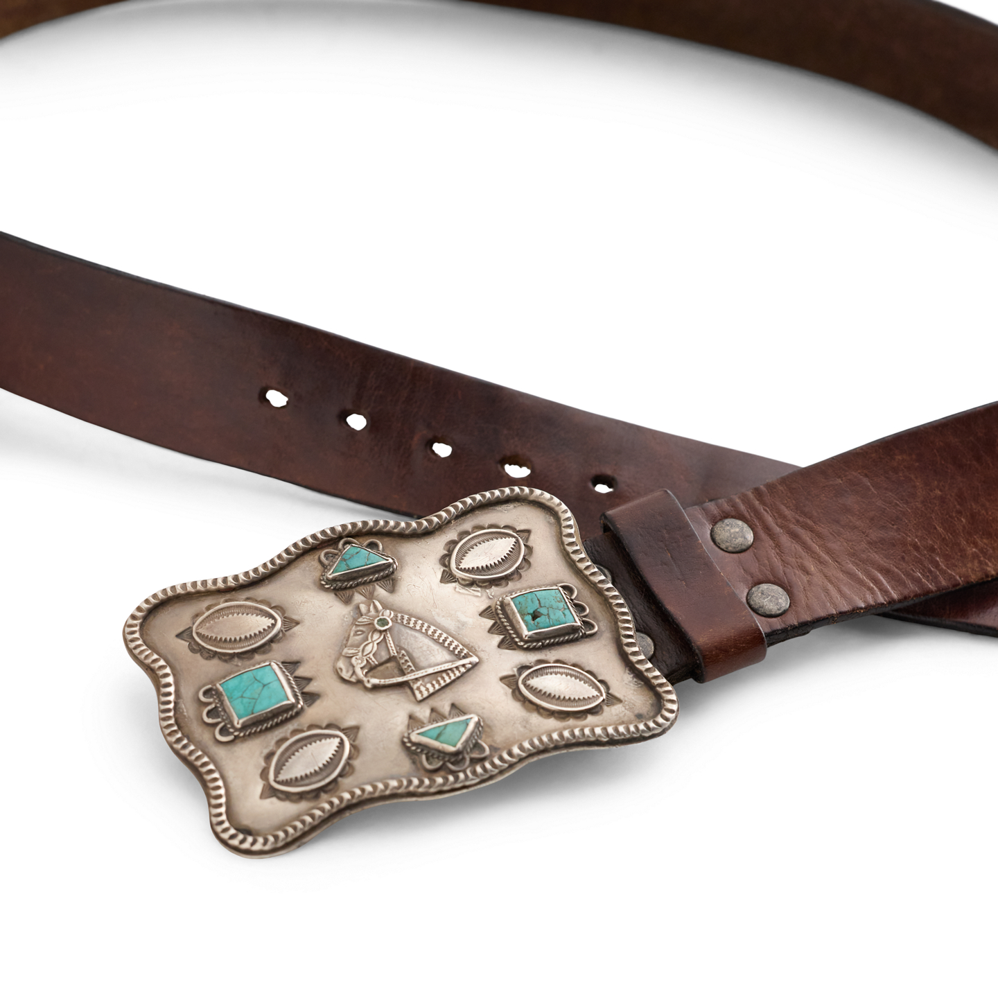 Мужской ремень Ralph Lauren Vintage Turquoise-Buckle - Size 42, цвет: Серебряный — фото 2