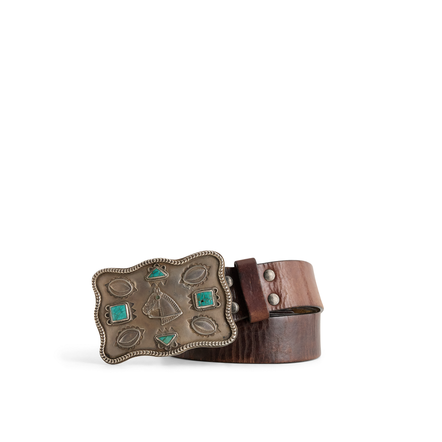 Мужской ремень Ralph Lauren Vintage Turquoise-Buckle - Size 42, цвет: Серебряный — фото 3