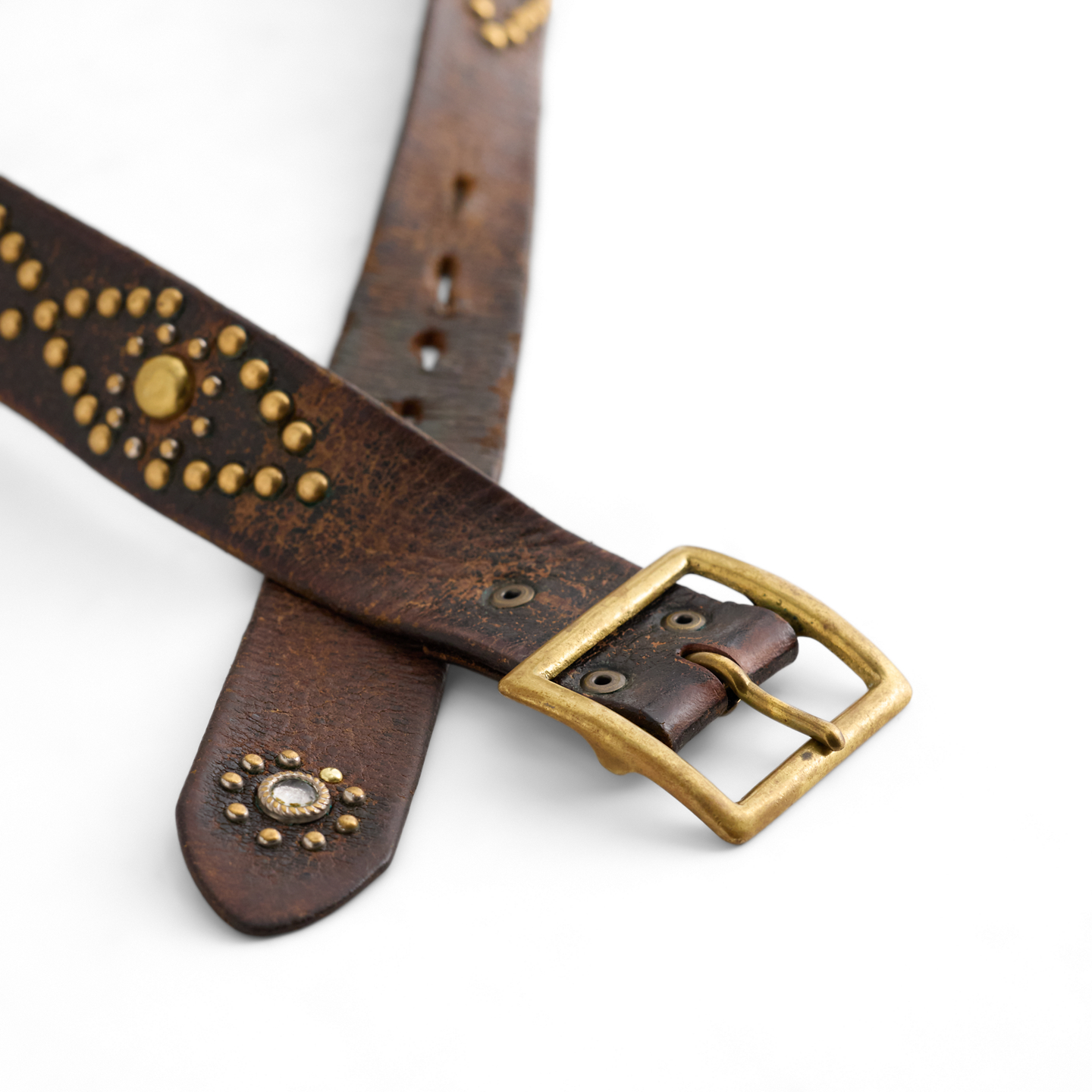 Мужской ремень Ralph Lauren 1950s Studded Leather - Size 33, цвет: Коричневый — фото 2