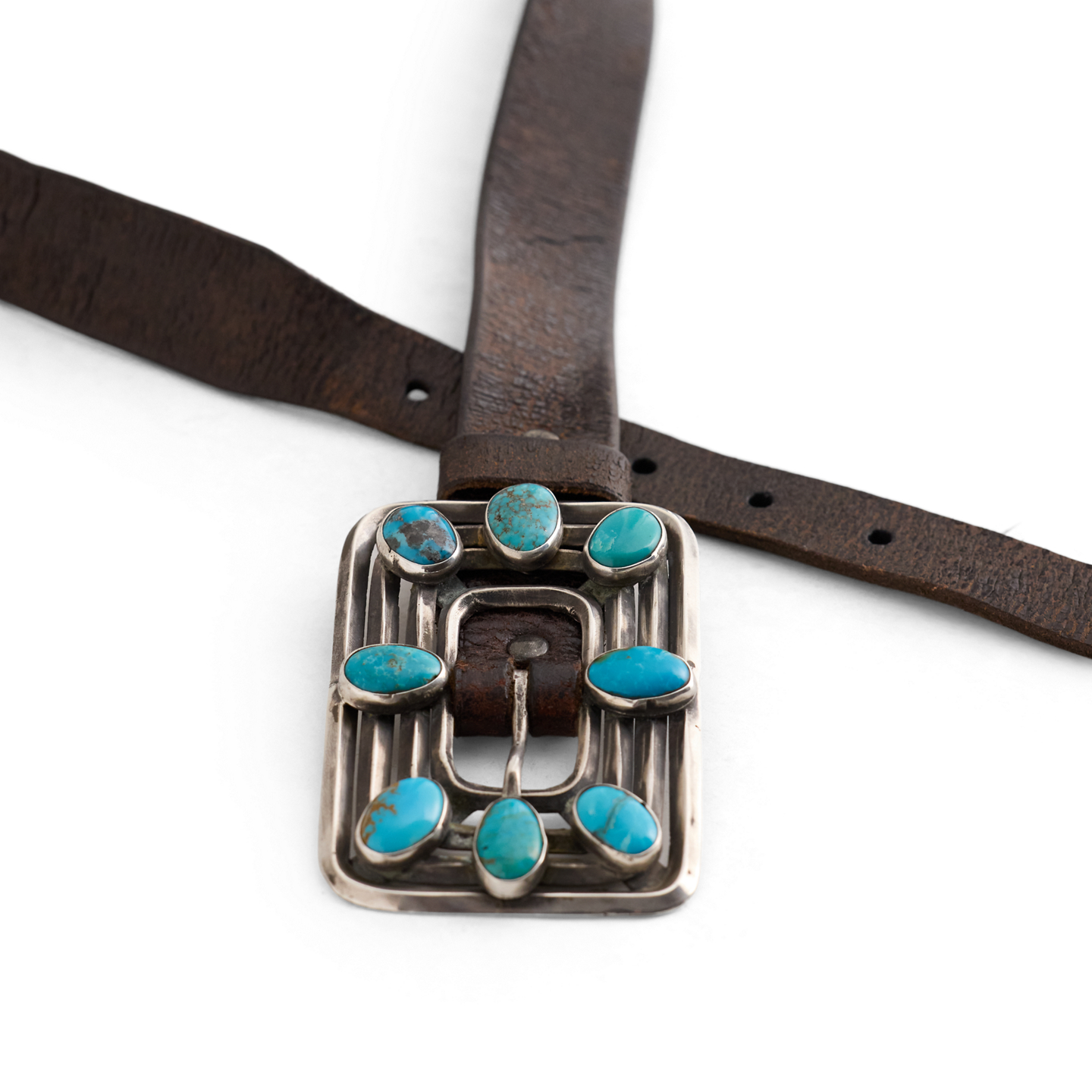 Мужской ремень Ralph Lauren Vintage Turquoise-Buckle - Size 34, цвет: Серебряный — фото 1