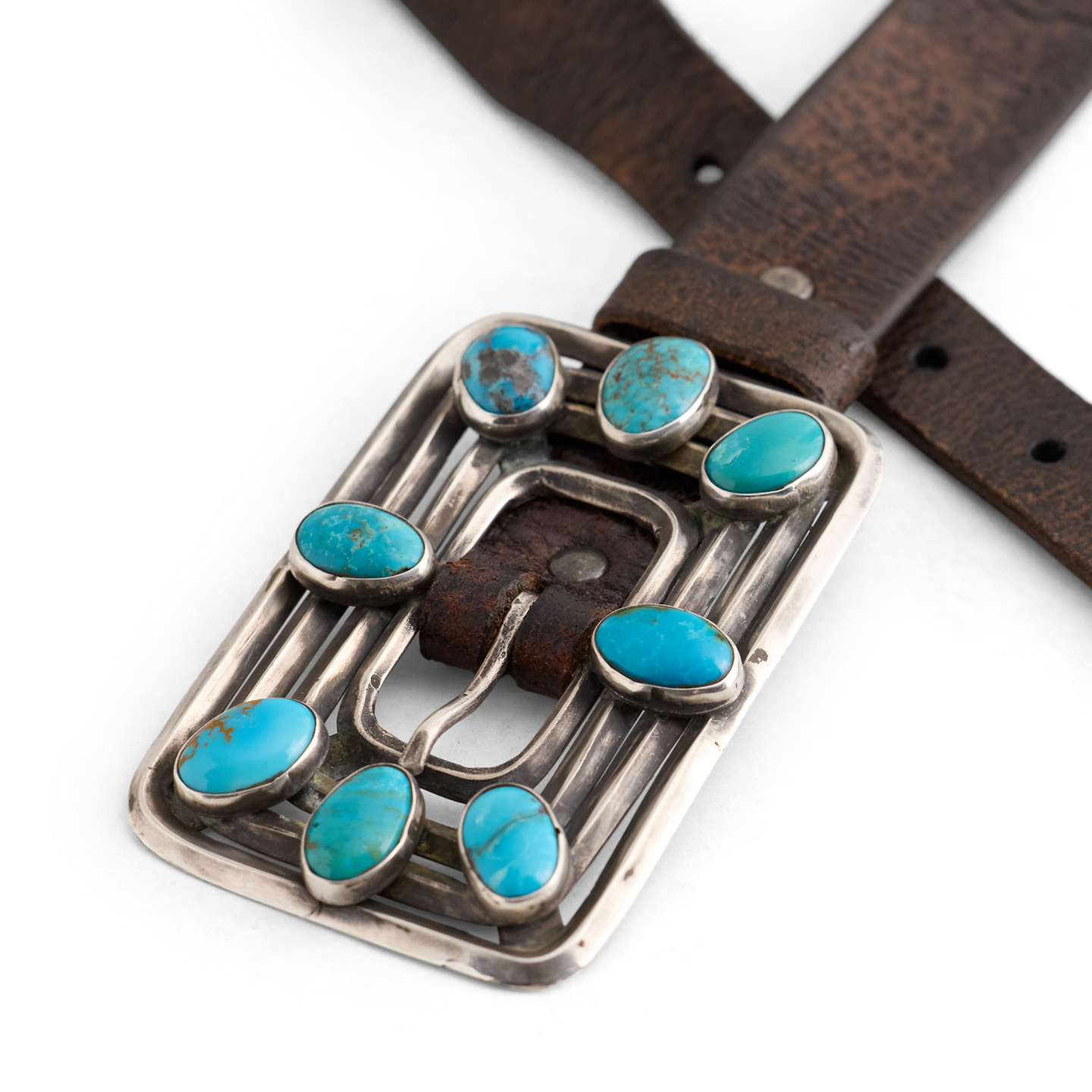 Мужской ремень Ralph Lauren Vintage Turquoise-Buckle - Size 34, цвет: Серебряный — фото 2