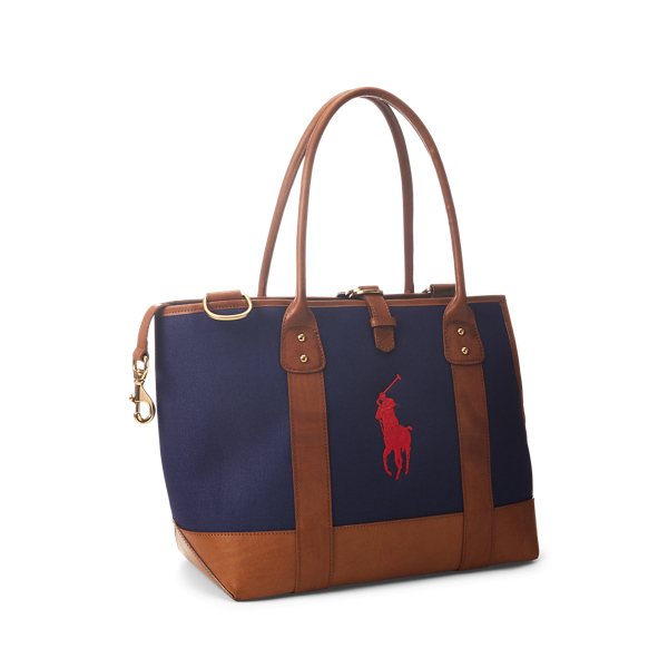 Ralph Lauren★Leather-Trim Canvas Medium Shopper Tote Polo Ralph Lauren Canvas and Leather Medium Tote Bag