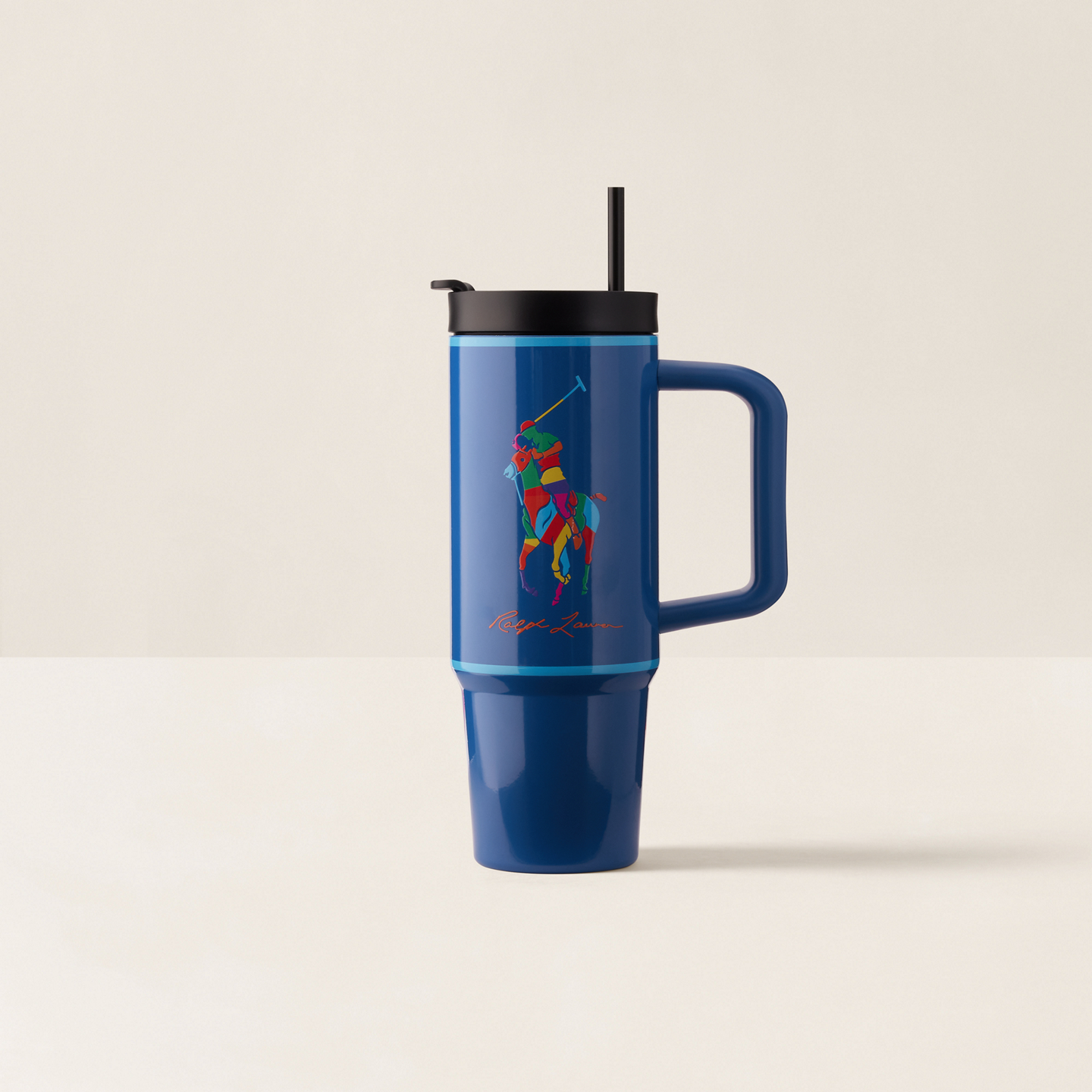 Ralph Lauren Color-Blocked Pony Water Bottle & Straw, цвет: Разноцветный — фото 3