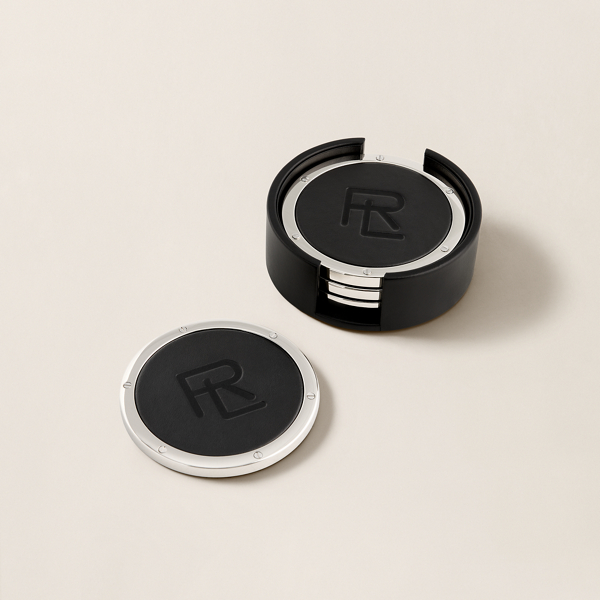 Stacked RL Leather Coaster Set