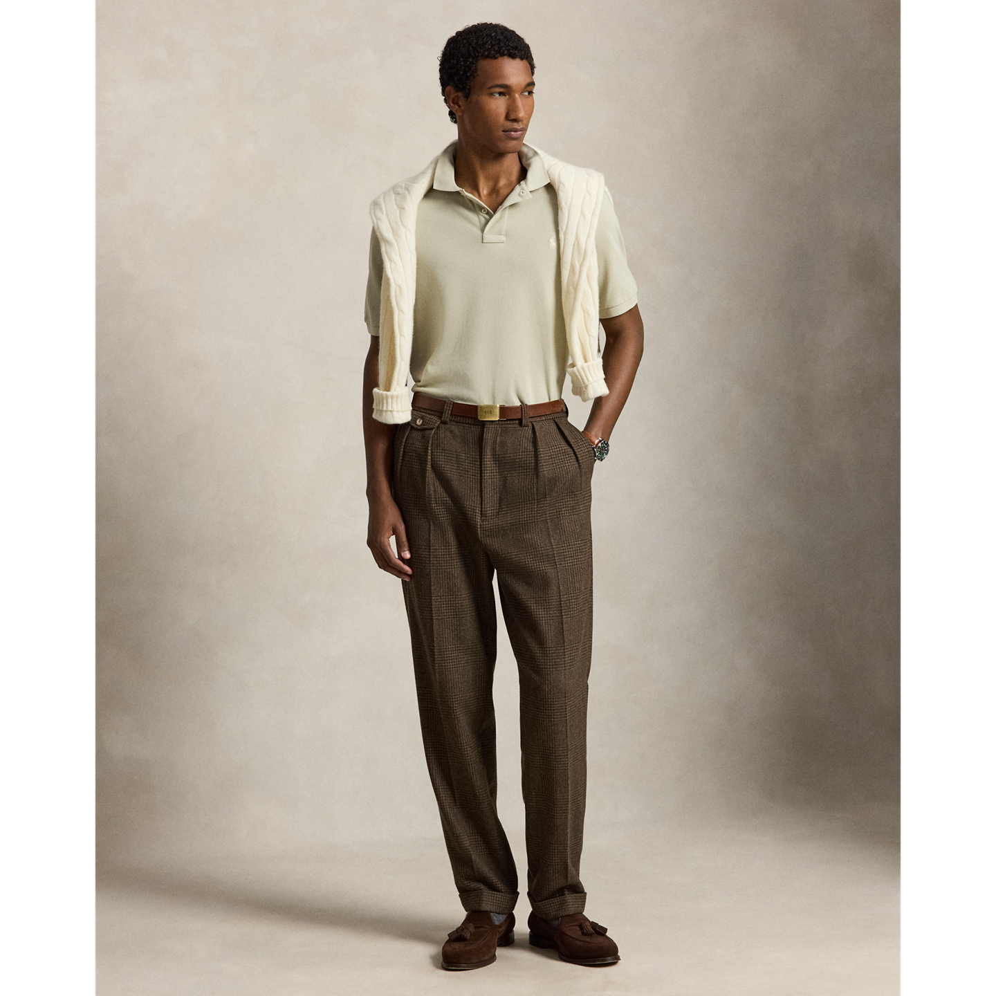 Мужское поло Ralph Lauren The Iconic Mesh Polo Shirt - All Fits, цвет: Серо-бежевый — фото 1