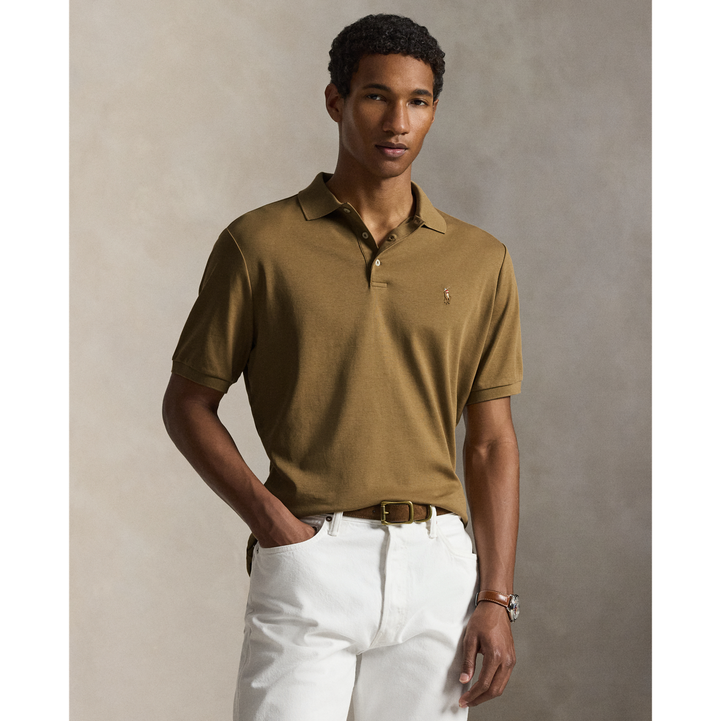 Мужское поло Ralph Lauren Soft Cotton Polo Shirt - All Fits, цвет: Коричневый — фото 4