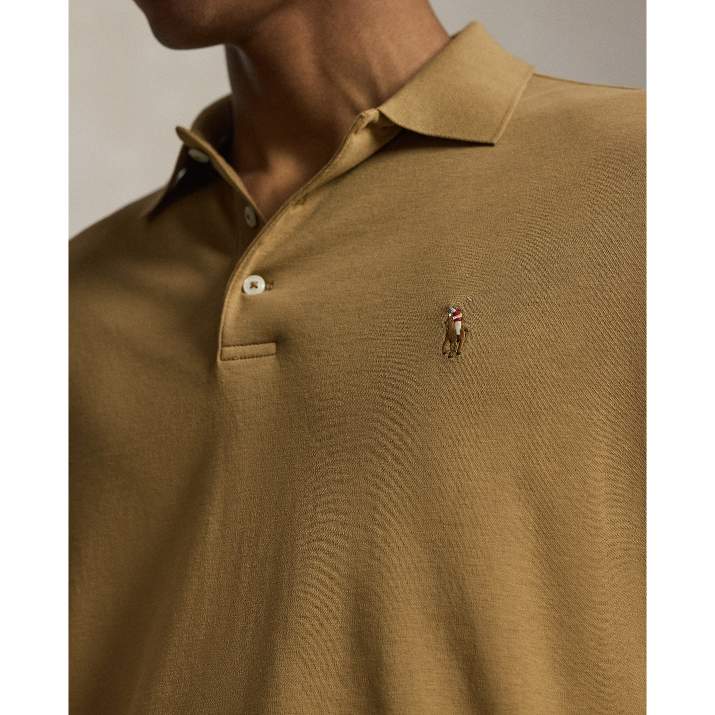 Мужское поло Ralph Lauren Soft Cotton Polo Shirt - All Fits, цвет: Коричневый — фото 3
