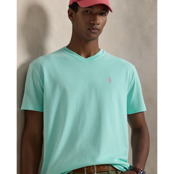 New Aqua Classic Fit Jersey V-Neck T-Shirt Polo Ralph Lauren 6