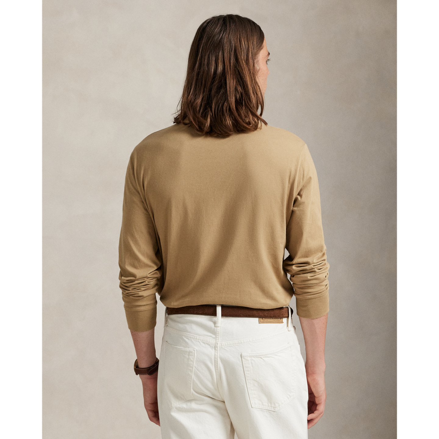 Мужская футболка Ralph Lauren Jersey Long-Sleeve T-Shirt - All Fits, цвет: Рыжевато-коричневый — фото 2