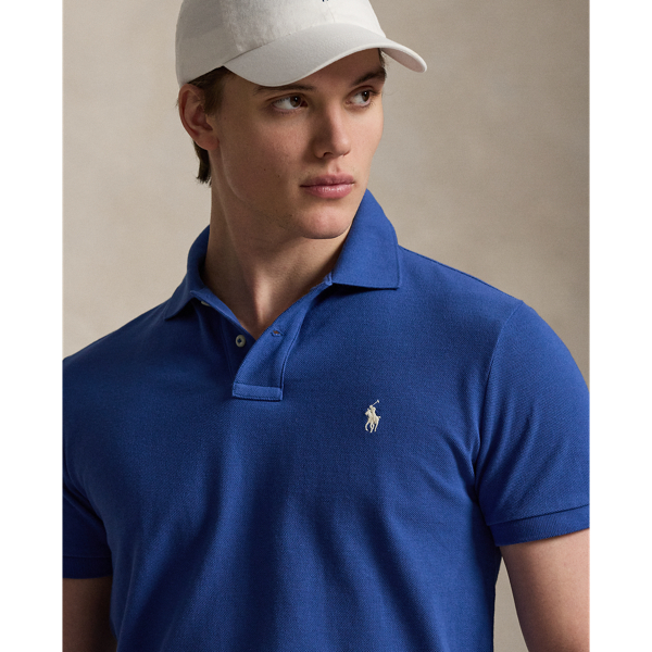 Dusty Azure/Cream The Iconic Custom Slim Fit Mesh Polo Polo Ralph Lauren 6