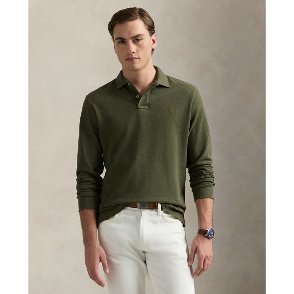Classic Fit Mesh Long-Sleeve Polo Shirt