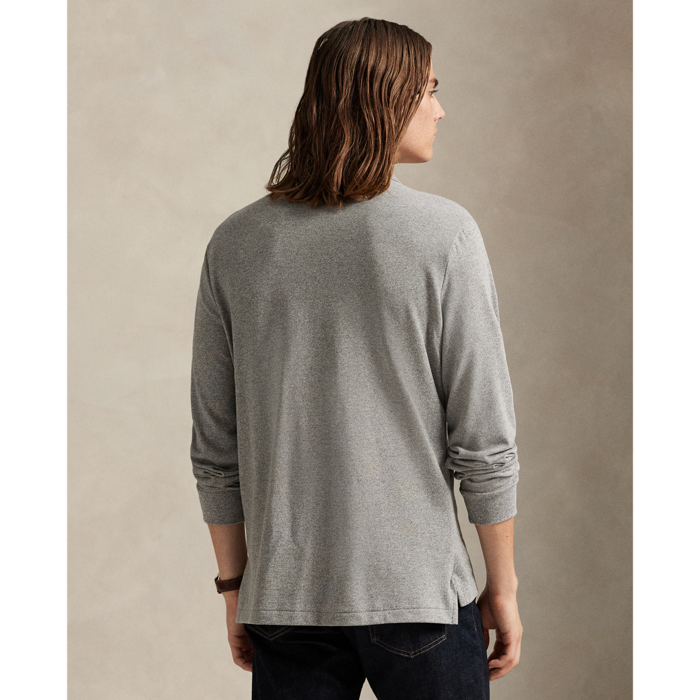 Мужское поло Ralph Lauren Mesh Long-Sleeve Polo Shirt – All Fits, цвет: Меланжевый, вариант 1 — фото 2