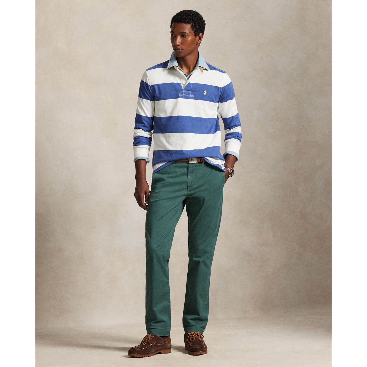 Мужские брюки Ralph Lauren Washed Stretch Chino – All Fits, цвет: Зелёный — фото 4