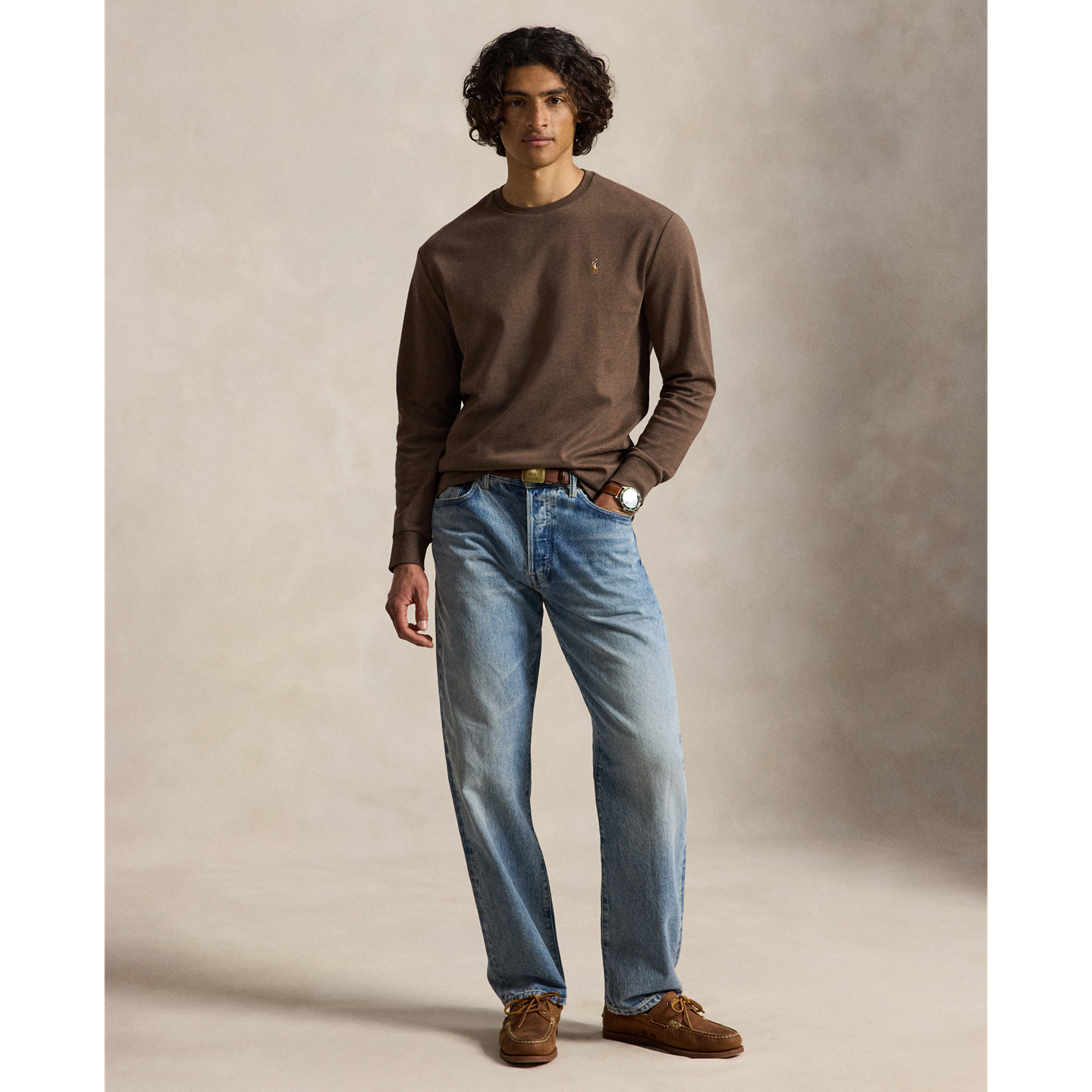 Мужская футболка Ralph Lauren Classic Fit Soft Cotton Crewneck, цвет: Коричневый меланжевый — фото 1